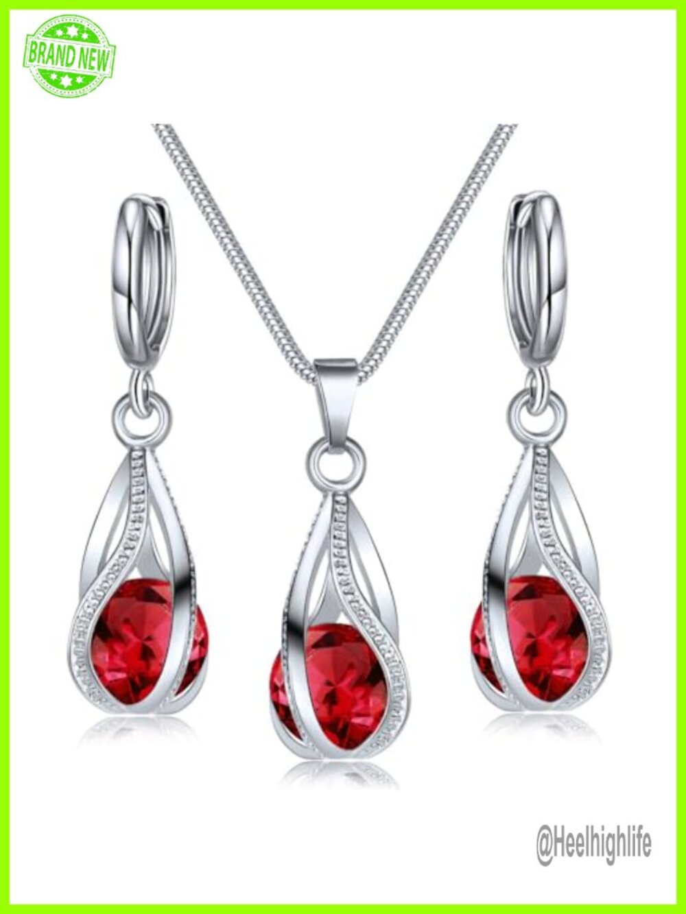 Silver Plated Brass Crystal Necklace Earrings Set Bridal Wedding Jewelry